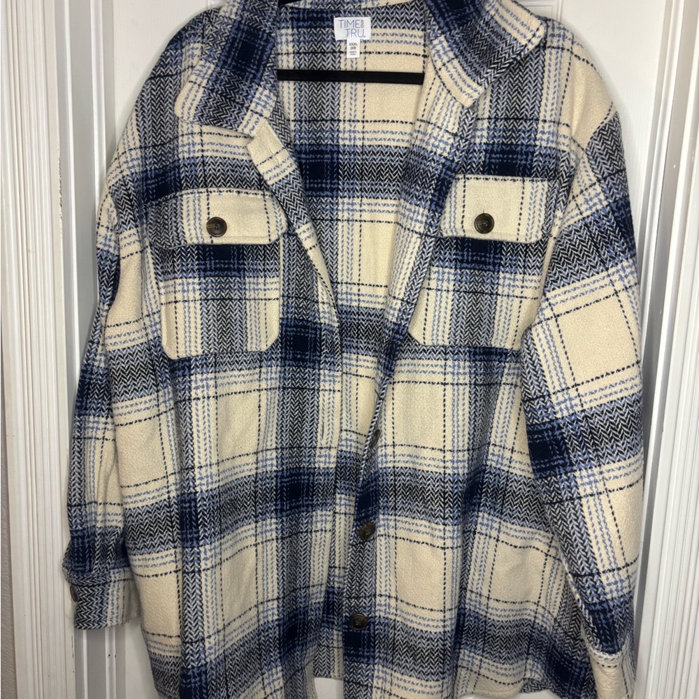 Time and Tru Navy and Cream Checkered Jacket